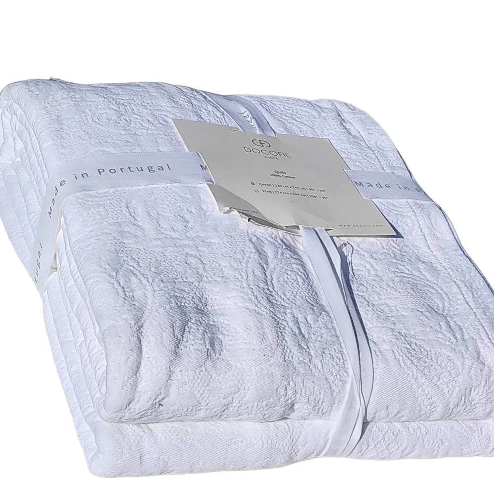 Queen Portugal Docofil Shabby Chic White Cotton Textured Quilt Coverlet